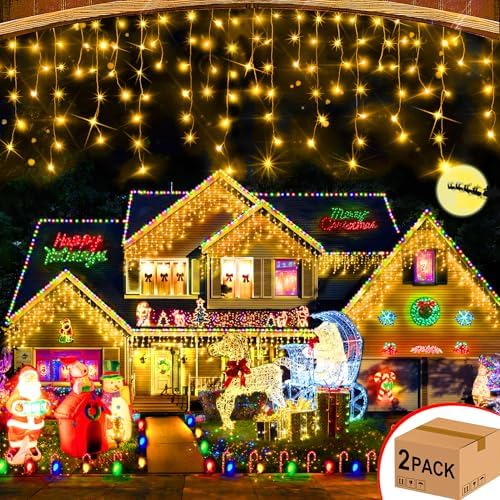 2Pack Total 800LED Ice Lights 33FT Christmas Lights String Lights Outdoor Decoration 8 Modes 150 Drops Fairy