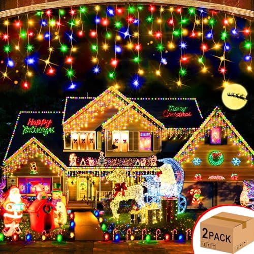 2Pack Total 800LED Ice Lights 33FT Christmas Lights String Lights Outdoor Decoration 8 Modes 150 Drops Fairy