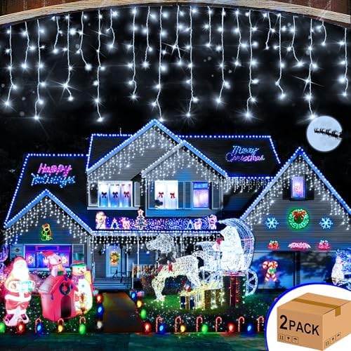 2Pack Total 800LED Ice Lights 33FT Christmas Lights String Lights Outdoor Decoration 8 Modes 150 Drops Fairy