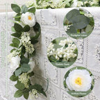 2Pack White 6.6 Ft Eucalyptus Garland with Lovely Faux Rose Flowers, Artificial Eucalyptus and Rose Garlands, alternate view