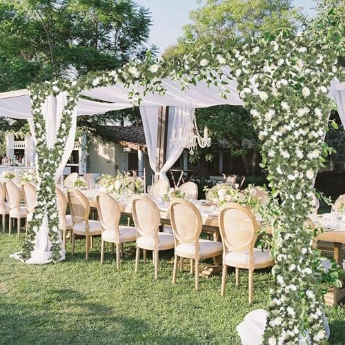 2Pack White 6.6 Ft Eucalyptus Garland with Lovely Faux Rose Flowers, Artificial Eucalyptus and Rose Garlands, alternate view