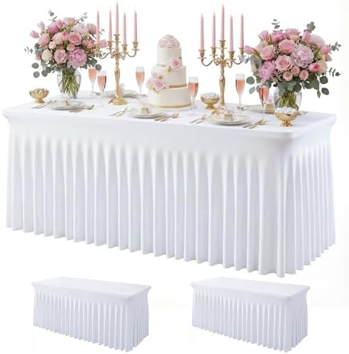 2Pack White Spandex Tablecloth for 6FT Rectangle Table, Table Skirt