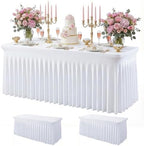 2Pack White Spandex Tablecloth for 6FT Rectangle Table, Table Skirt