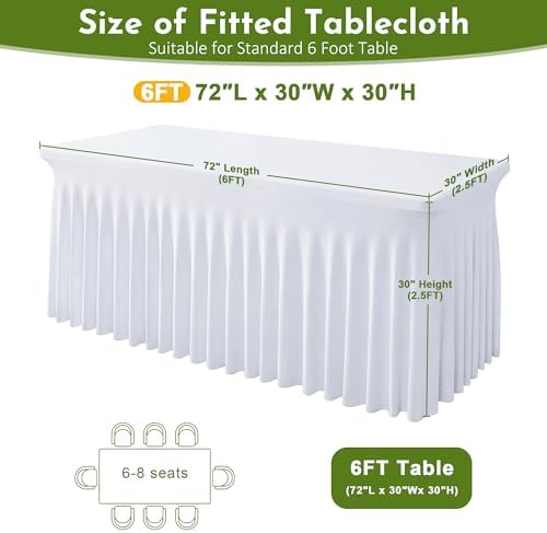 2Pack White Spandex Tablecloth for 6FT Rectangle Table, Table Skirt, alternate view 2