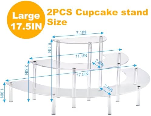 2Packs 17.5IN Large 3 Tier Acrylic Display Risers, Cupcake Perfume Stand in 17.5 x 8.7 X 5.7IN in transparency, alternate