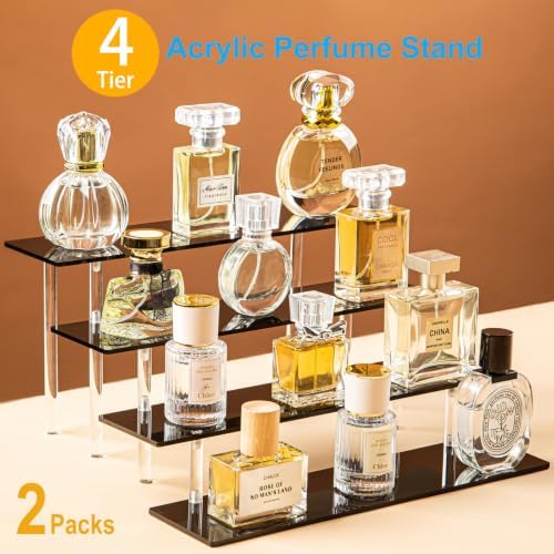 2Packs 4 Tier Perfume Organizer Stand, Acrylic Risers Display Stands in 11.6 X 10.3 X 5.7 IN in Black, alternate view 3