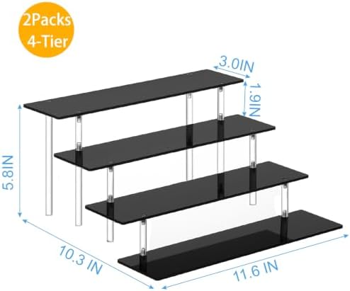 2Packs 4 Tier Perfume Organizer Stand, Acrylic Risers Display Stands in 11.6 X 10.3 X 5.7 IN in Black, alternate view 6
