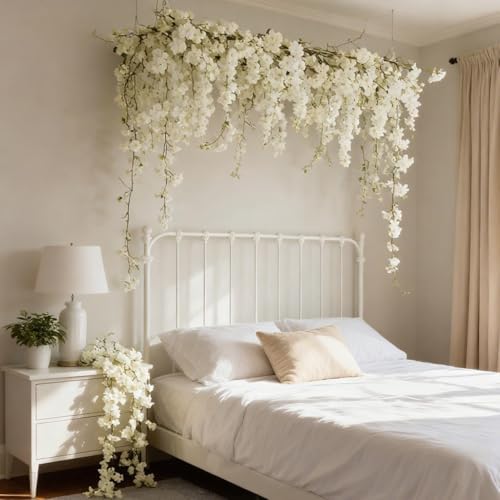 2PC 11.8FT White Cherry Blossom Flowers Garland for Decoration, alternate view 7