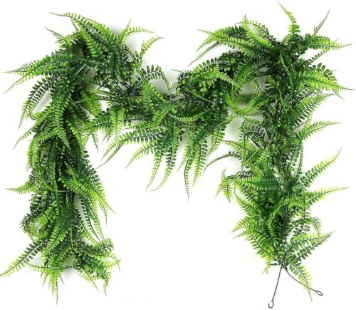 2Pc Artificial Boston Ferns Garland 5.8Ft Green Fake Greenery Vines