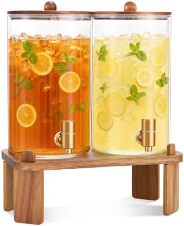 2pcs 1.2 Gallon Glass Drink Dispenser for Parties with Stand