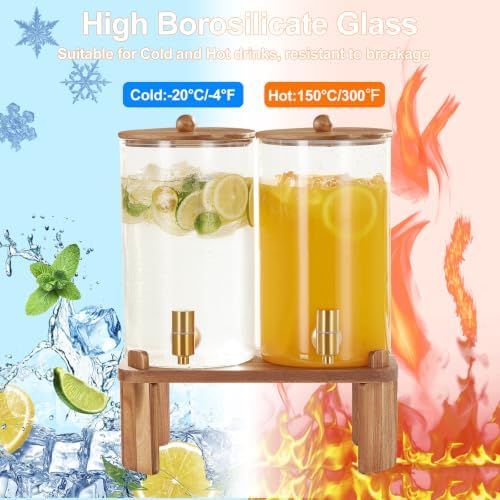 2pcs 1.2 Gallon Glass Drink Dispenser for Parties with Stand, alternate view 4