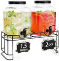 2pcs 1.5 Gallon Glass Drink Dispenser with Metal Stand