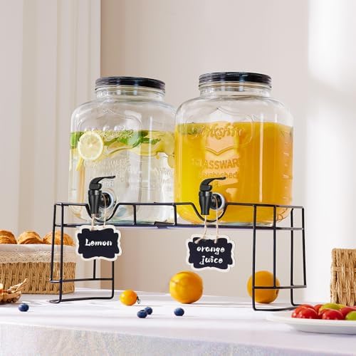 2pcs 1.5 Gallon Glass Drink Dispenser with Metal Stand, alternate view 2