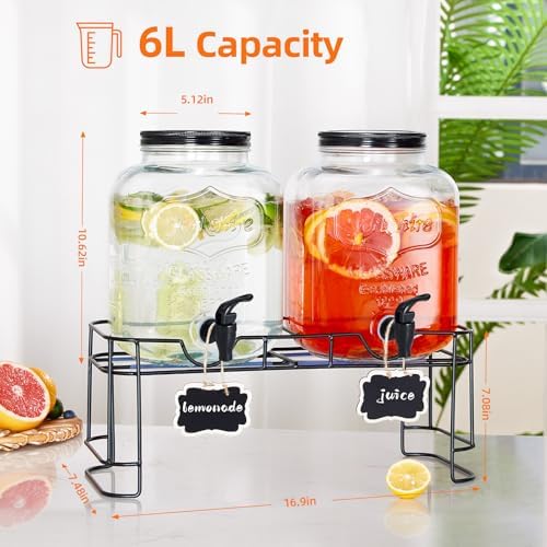 2pcs 1.5 Gallon Glass Drink Dispenser with Metal Stand, alternate view 3