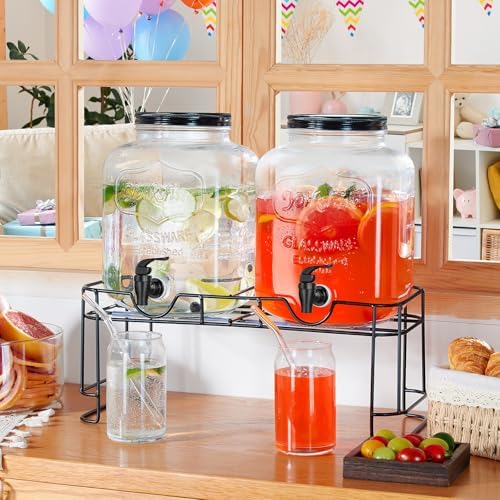 2pcs 1.5 Gallon Glass Drink Dispenser with Metal Stand, alternate view 4