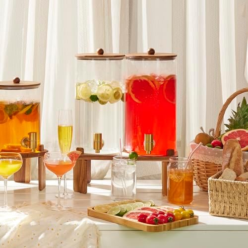 2pcs 1.5 Gallon Glass Drink Dispenser with Wood Stand, alternate view 2