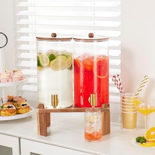 2pcs 1.5 Gallon Glass Drink Dispenser with Wood Stand, alternate view 6