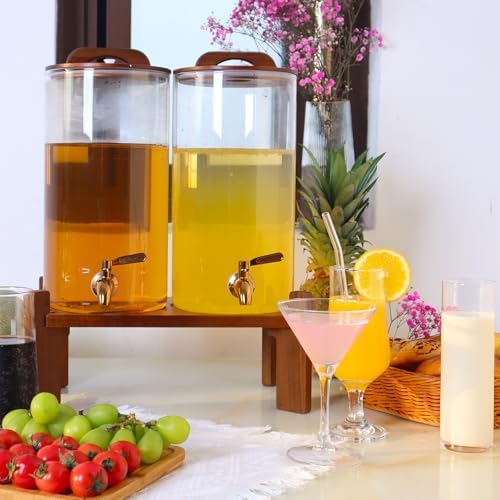 2PCS 1.6 Gallon Drink Dispenser, Glass Water Dispenser with Stand, Beverage Dispenser with Stainless Steel, alternate view 2