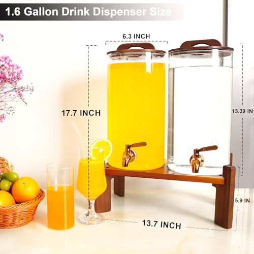 2PCS 1.6 Gallon Drink Dispenser, Glass Water Dispenser with Stand, Beverage Dispenser with Stainless Steel, alternate view 3