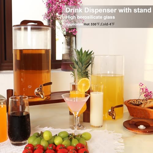 2PCS 1.6 Gallon Drink Dispenser, Glass Water Dispenser with Stand, Beverage Dispenser with Stainless Steel, alternate view 4