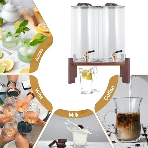 2PCS 1.6 Gallon Drink Dispenser, Glass Water Dispenser with Stand, Beverage Dispenser with Stainless Steel, alternate view 6