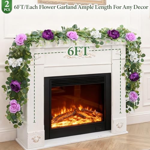 2Pcs 12 Ft Flower Garland Decoracion Purple Peony Floral Garland, alternate view 3