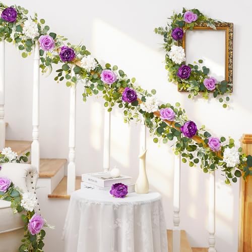 2Pcs 12 Ft Flower Garland Decoracion Purple Peony Floral Garland, alternate view 6