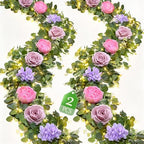 2Pcs 12 Ft Flower Garland with Light, Pink Peony Floral Garland