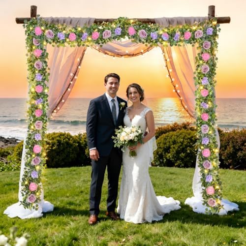 2Pcs 12 Ft Flower Garland with Light, Pink Peony Floral Garland, alternate view 5