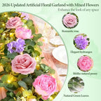 2Pcs 12 Ft Flower Garland with Light, Pink Peony Floral Garland, alternate view 6