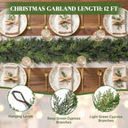 2Pcs 12FT Artificial Christmas Cedar Garland for Mantle Table Stairs Fireplace Xmas Decoration, Holiday Indoor, alternate