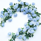2Pcs 12Ft Bendable Flower Garland Faux Rose Vine for Wedding Decor, Blue in Blue