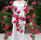 2Pcs 12Ft Bendable Flower Garland Faux Rose Vine for Wedding Decor, Fuchsia in Fuchsia, alternate view 3