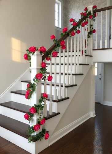 2Pcs 12Ft Bendable Flower Garland Faux Rose Vine for Wedding Decor, Fuchsia in Fuchsia, alternate view 5