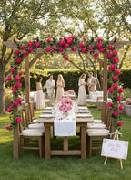 2Pcs 12Ft Bendable Flower Garland Faux Rose Vine for Wedding Decor, Fuchsia in Fuchsia, alternate view 6