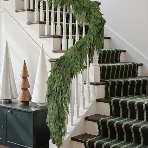 2PCS 12FT Christmas Garland, Artificial Real Touch Norfolk Pine Garland in Green, alternate view 4