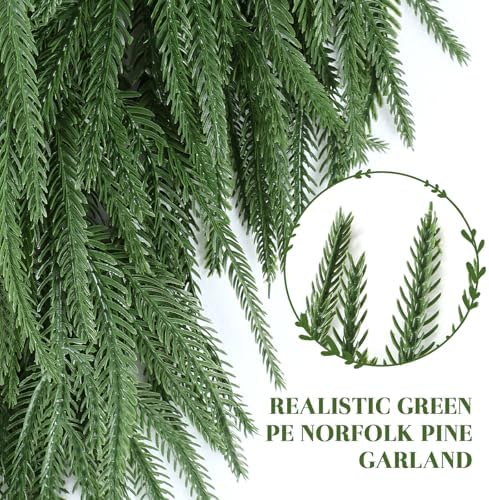 2PCS 12FT Christmas Garland, Artificial Real Touch Norfolk Pine Garland in Green, alternate view 6