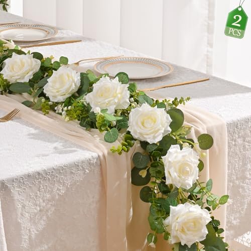 2Pcs 13 Ft Artificial Flower Garland Hanging Fake Rose Vine Decor