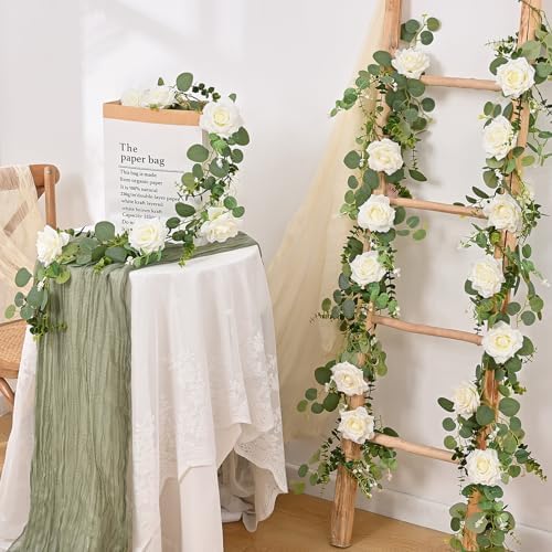2Pcs 13 Ft Artificial Flower Garland Hanging Fake Rose Vine Decor, alternate view 2