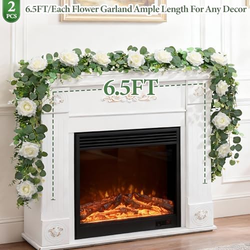 2Pcs 13 Ft Artificial Flower Garland Hanging Fake Rose Vine Decor, alternate view 3