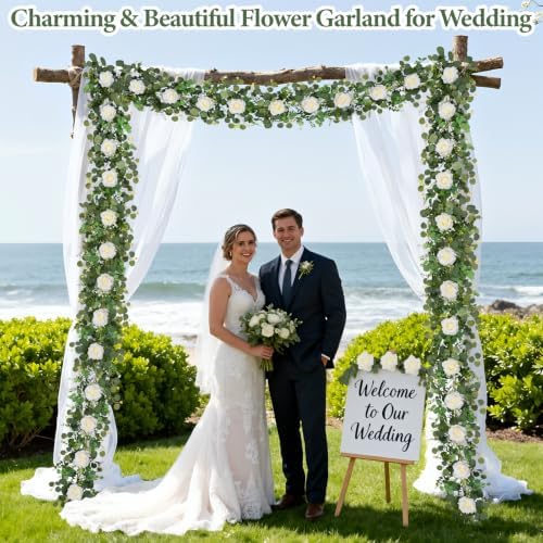 2Pcs 13 Ft Artificial Flower Garland Hanging Fake Rose Vine Decor, alternate view 6