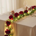 2Pcs 13Ft Artificial Eucalyptus Garlands with Flowers - 8 Roses, Faux Floral Greenery Garlands with 13Ft String, alternate