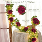 2Pcs 13Ft Artificial Eucalyptus Garlands with Flowers - 8 Roses, Faux Floral Greenery Garlands with 13Ft String, alternate