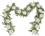 2Pcs 13Ft Artificial Eucalyptus Garlands with Flowers, Faux Floral Greenery Garlands Fake Flowers Vines for