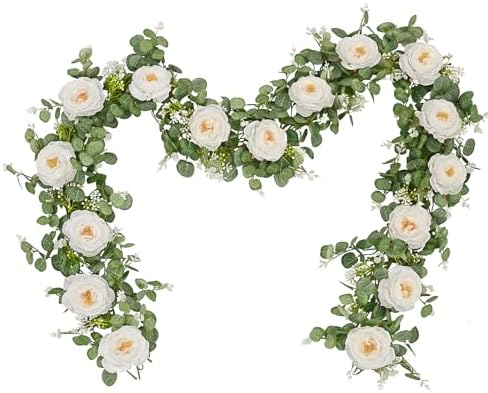 2Pcs 13Ft Artificial Eucalyptus Garlands with Flowers, Faux Floral Greenery Garlands Fake Flowers Vines for