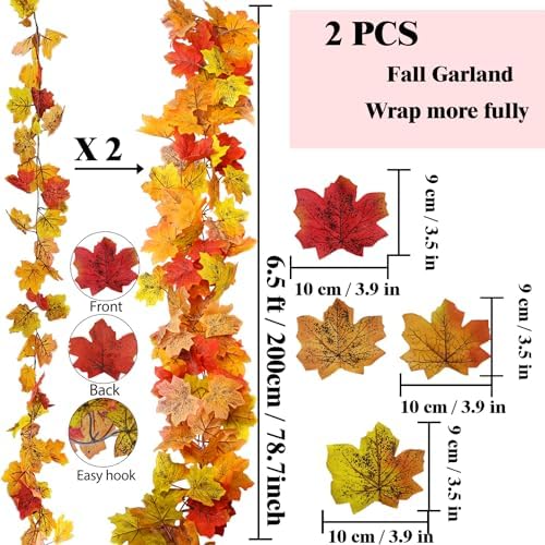 2Pcs 13FT Artificial Fall Leaves Garland for Thanksgiving Decor, alternate view 3