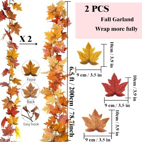 2Pcs 13FT Fall Maple Leaf Garland for Thanksgiving Decor, alternate view 3