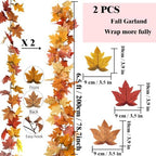 2Pcs 13FT Fall Maple Leaf Garland for Thanksgiving Decor, alternate view 3