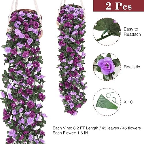 2Pcs 16.4Ft Fake Flower Garland Artificial Rose Vines, alternate view 2