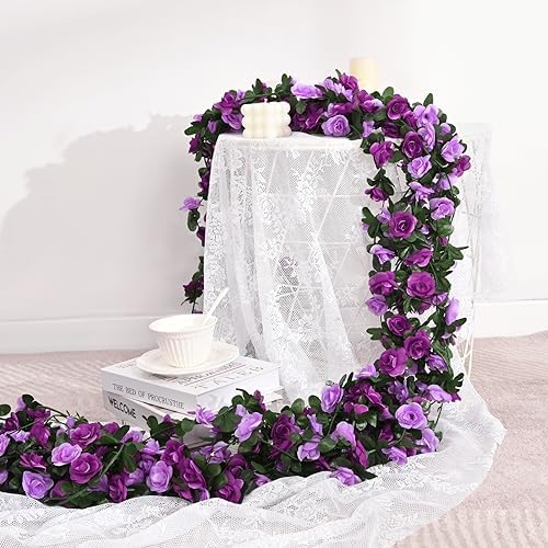 2Pcs 16.4Ft Fake Flower Garland Artificial Rose Vines, alternate view 6
